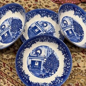4 Blue and White Porcelain dinner Plates